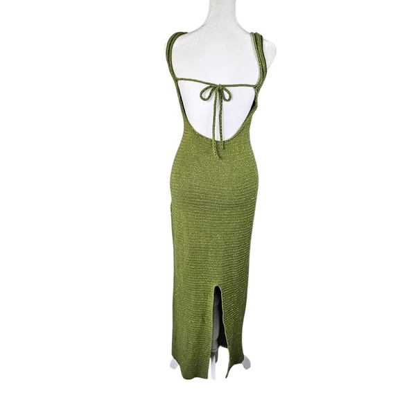 Torn By Ronny Kobo Collection Olive Marl Ribbed V-Neck Midi Dress - Picture 7 of 14
